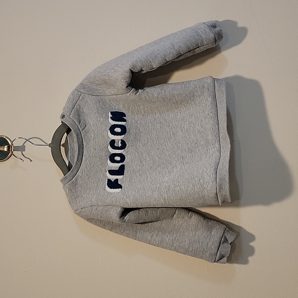 Jacadi Paris Flocan Grey with chenille letters fleece lined grey sweatshirt